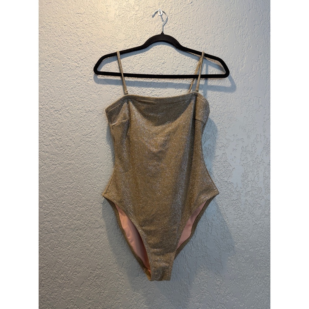 J.Crew Gold Metallic One-Piece Swimsuit Square Neck Adjustable Straps Size 6